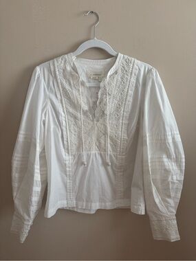 Anthropologie White Lace Embroidered Blouse